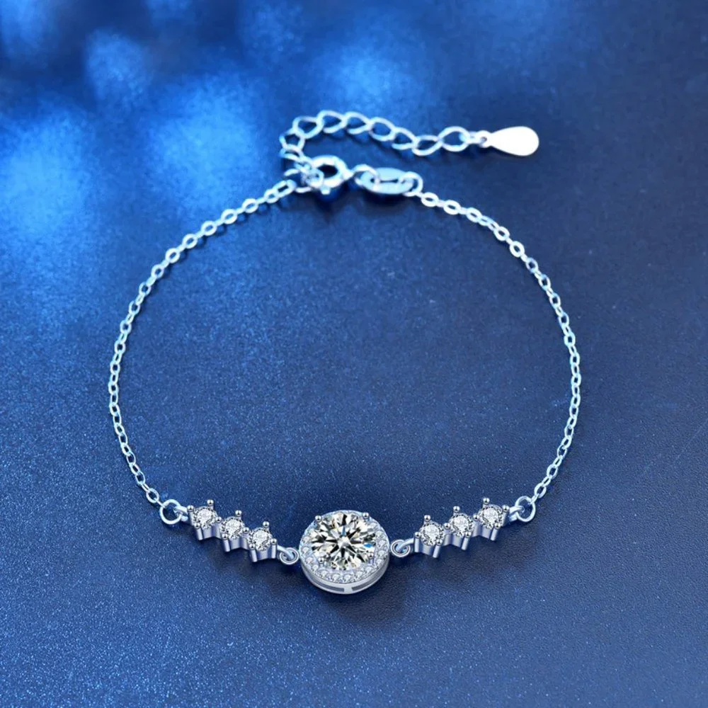 Certified 1ct. t.w. Moissanite Diamond Round Halo Bracelet NEW - Picture 4 of 11